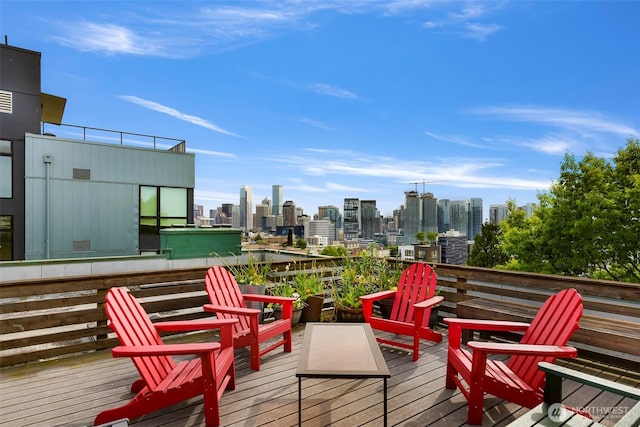 deck featuring a skyline view