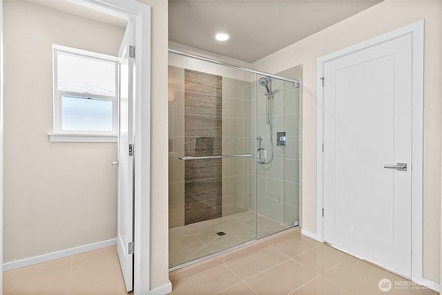 30429 121st Pl SE, Auburn, WA 98092 - full bath with tile patterned flooring, baseboards, a shower stall, and recessed lighting