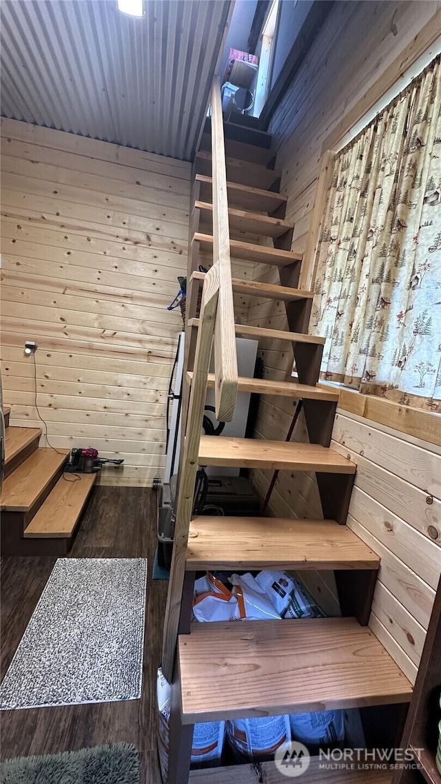 26 Newby Creek Rd, Twisp, WA 98856 - stairs featuring wood walls and wood finished floors