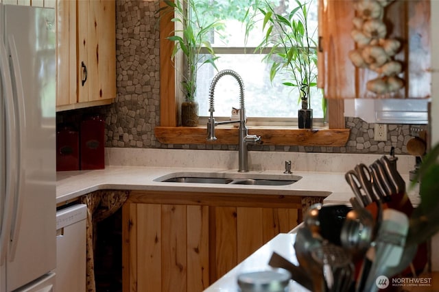 26 Newby Creek Rd, Twisp, WA 98856 - kitchen featuring white appliances, light countertops, and decorative backsplash