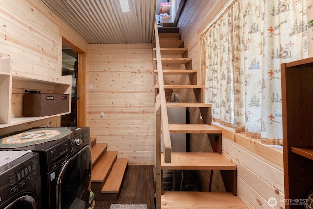 26 Newby Creek Rd, Twisp, WA 98856 - stairs with separate washer and dryer and wood walls