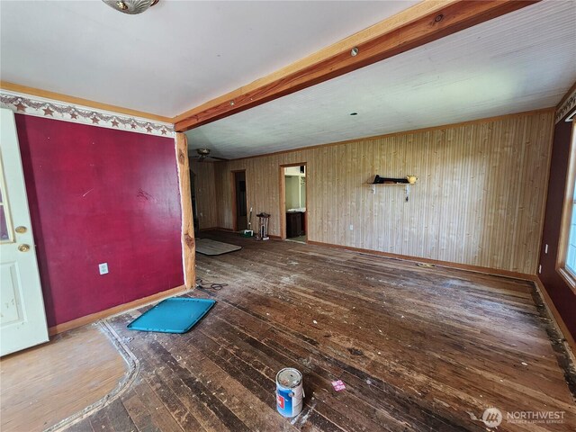 175 Stevens Rd, Chehalis, WA 98532 - unfurnished living room featuring hardwood / wood-style flooring and wood walls