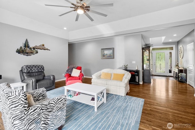 3341 Nicole Ln, Custer, WA 98240 - living room featuring wood finished floors, a ceiling fan, recessed lighting, and baseboards