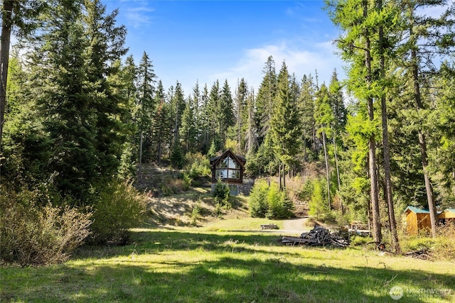 6166 Westside Rd, Cle Elum, WA 98922 - view of grassy yard with an outbuilding and a wooded view