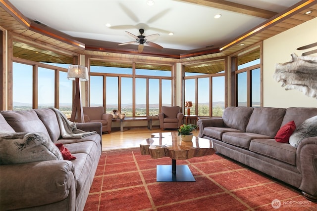 1041 Red Sky Dr, Yakima, WA 98903 - living room with a ceiling fan, recessed lighting, and dark wood-type flooring