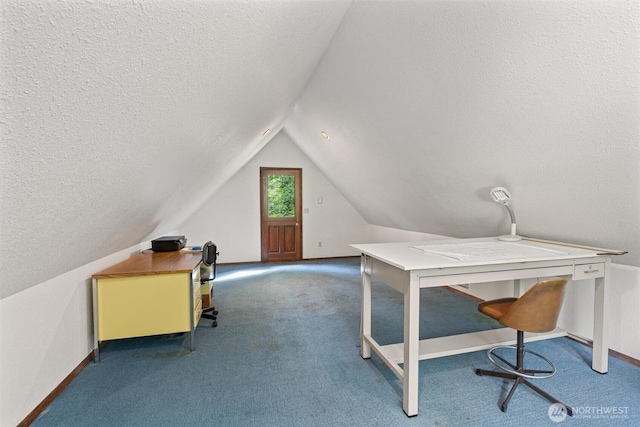 14413 139th Ave SE, Snohomish, WA 98290 - unfurnished office featuring vaulted ceiling, carpet flooring, baseboards, and a textured ceiling
