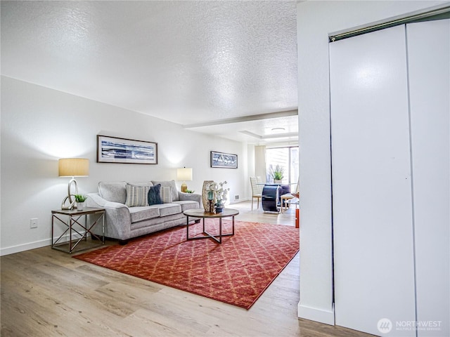 8407 18th Ave W Unit 4-102, Everett, WA 98204 - living area featuring a textured ceiling, wood finished floors, and baseboards