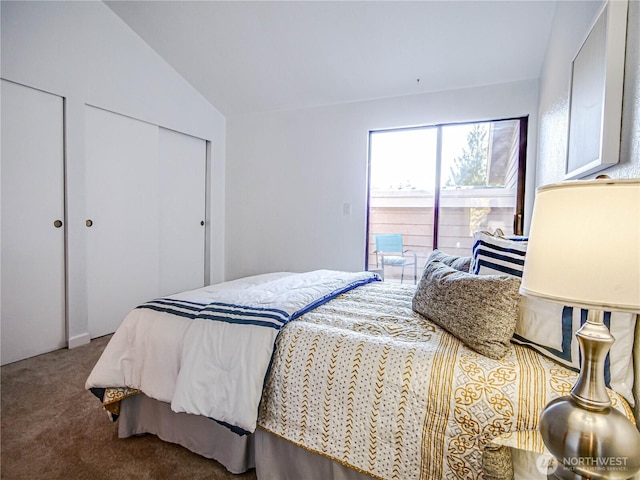 8407 18th Ave W Unit 4-102, Everett, WA 98204 - bedroom featuring carpet floors, lofted ceiling, and access to exterior