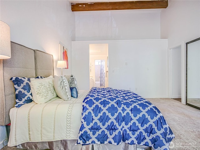 8407 18th Ave W Unit 4-102, Everett, WA 98204 - bedroom with beamed ceiling, carpet, and a high ceiling