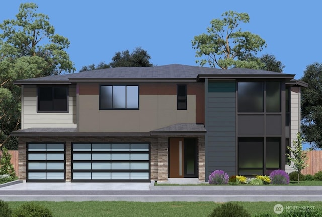 16215 Simonds Rd NE Unit 3, Kenmore, WA 98028 - contemporary home featuring an attached garage and stone siding