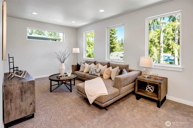 16215 Simonds Rd NE Unit 3, Kenmore, WA 98028 - living area with carpet floors, baseboards, and recessed lighting