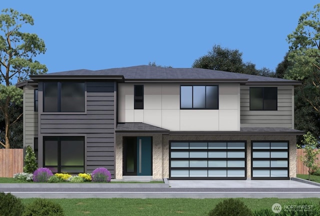 16215 Simonds Rd NE Unit 3, Kenmore, WA 98028 - view of front facade with an attached garage, fence, and a shingled roof