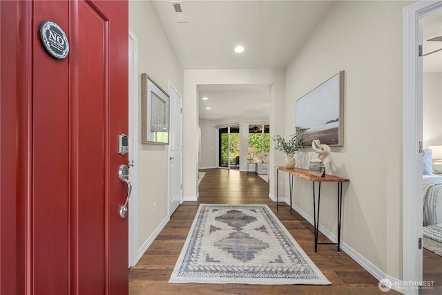 14419 190th Avenue Ct E, Bonney Lake, WA 98391 - foyer featuring dark wood finished floors, recessed lighting, and baseboards