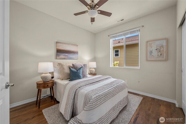 14419 190th Avenue Ct E, Bonney Lake, WA 98391 - bedroom with baseboards, wood finished floors, and ceiling fan