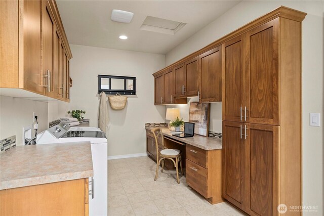 14419 190th Avenue Ct E, Bonney Lake, WA 98391 - office featuring washer and dryer, baseboards, built in study area, recessed lighting, and light tile patterned floors