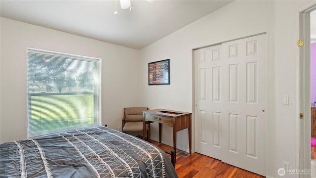 10615 SE Handicap Dr, Warden, WA 98857 - bedroom with vaulted ceiling, wood finished floors, and a closet