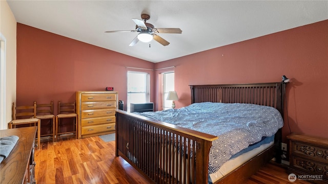 10615 SE Handicap Dr, Warden, WA 98857 - bedroom featuring vaulted ceiling, wood finished floors, and ceiling fan