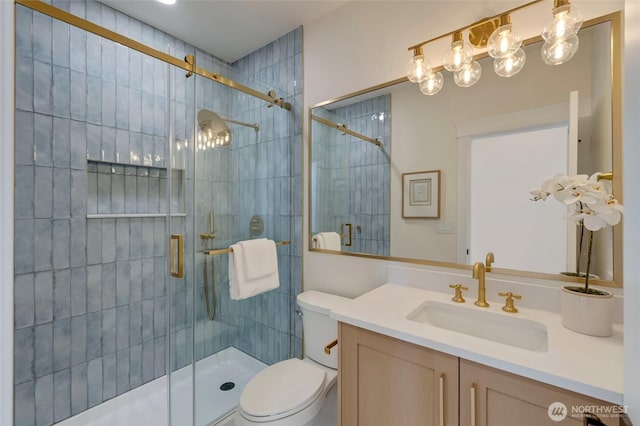 12805 Ruggs Lake Rd, Everett, WA 98208 - bathroom with a stall shower, vanity, and toilet