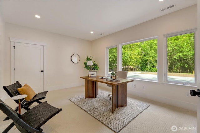 12805 Ruggs Lake Rd, Everett, WA 98208 - office area with light carpet, recessed lighting, and baseboards