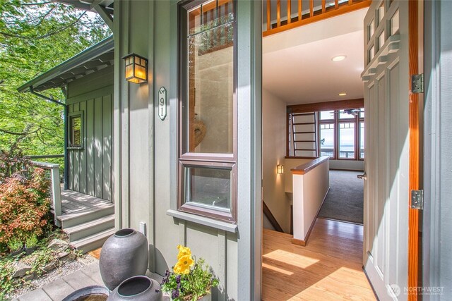 91 Coastline Dr, Orcas Island, WA 98279 - doorway to property with board and batten siding