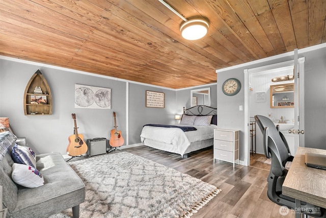 1060 Peace Portal Dr, Blaine, WA 98230 - bedroom featuring wooden ceiling, wood finished floors, ornamental molding, and baseboards
