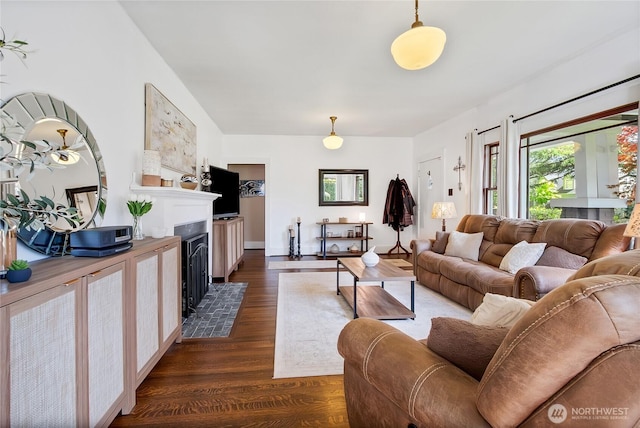 3708 N Madison St, Tacoma, WA 98407 - living area with dark wood-style flooring and a fireplace