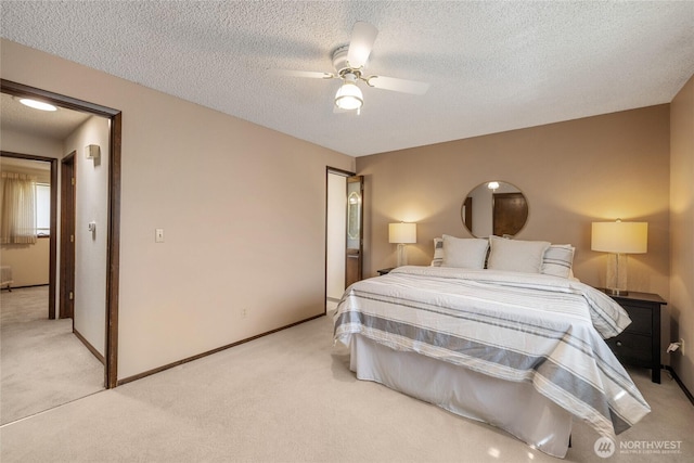 1102 S Villard St, Tacoma, WA 98465 - bedroom with light carpet, a textured ceiling, ceiling fan, and baseboards