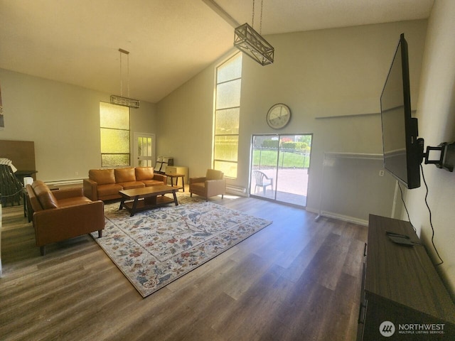 13259 15th Ave NE Unit B7, Seattle, WA 98125 - living room with high vaulted ceiling, wood finished floors, and baseboards
