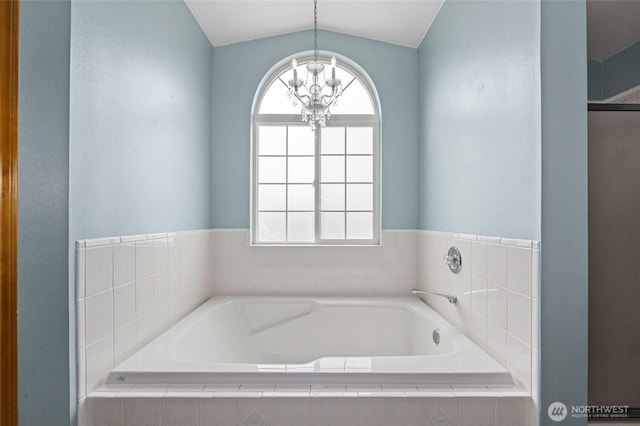 995 S Miner St, Colville, WA 99114 - bathroom with a chandelier and a garden tub