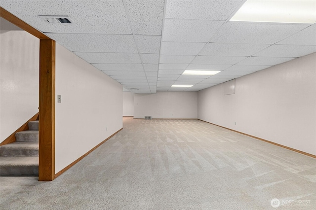 995 S Miner St, Colville, WA 99114 - finished basement featuring carpet floors, stairs, baseboards, and a drop ceiling