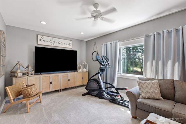 191 E Sterling Dr, Allyn, WA 98524 - carpeted living area featuring ceiling fan, recessed lighting, and baseboards