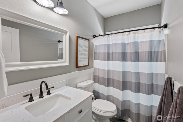 191 E Sterling Dr, Allyn, WA 98524 - full bathroom featuring toilet, vanity, and a shower with curtain