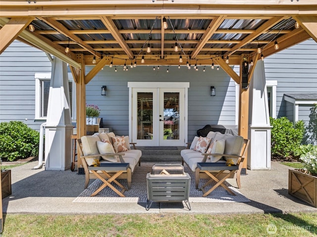191 E Sterling Dr, Allyn, WA 98524 - view of patio / terrace featuring french doors and an outdoor living space