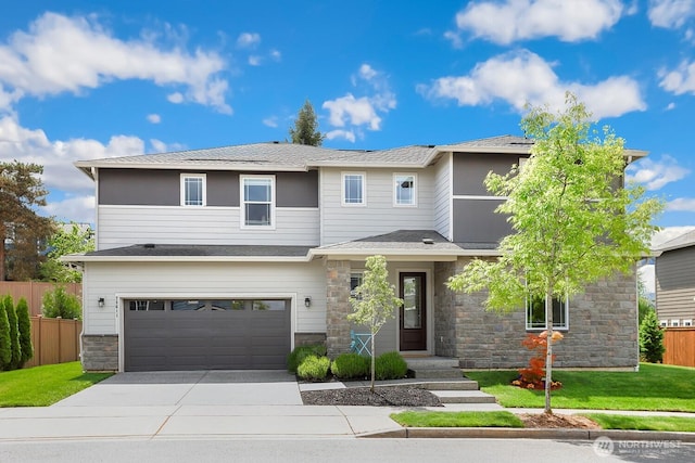 28611 NE 155th St, Duvall, WA 98019 - prairie-style home featuring stone siding, driveway, and a garage