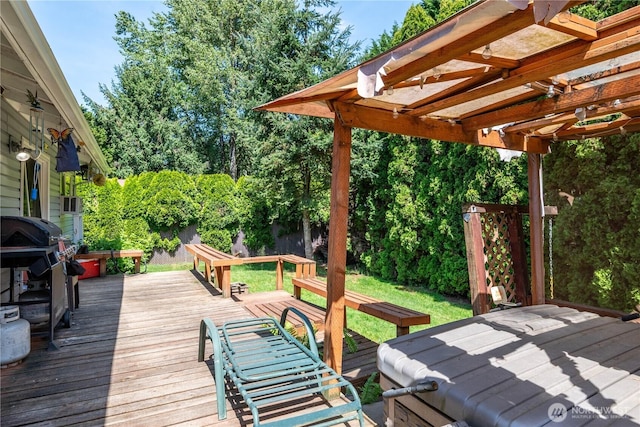 1016 Oak, Kelso, WA 98626 - wooden terrace with a pergola, a fenced backyard, and area for grilling