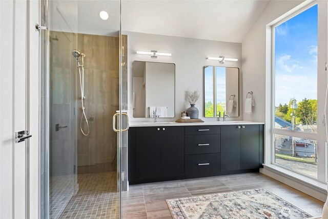 9752A Holman Rd NW, Seattle, WA 98117 - bathroom featuring a shower stall and double vanity