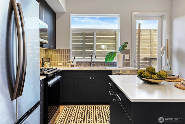 9752A Holman Rd NW, Seattle, WA 98117 - kitchen with appliances with stainless steel finishes, a sink, dark cabinets, and light countertops