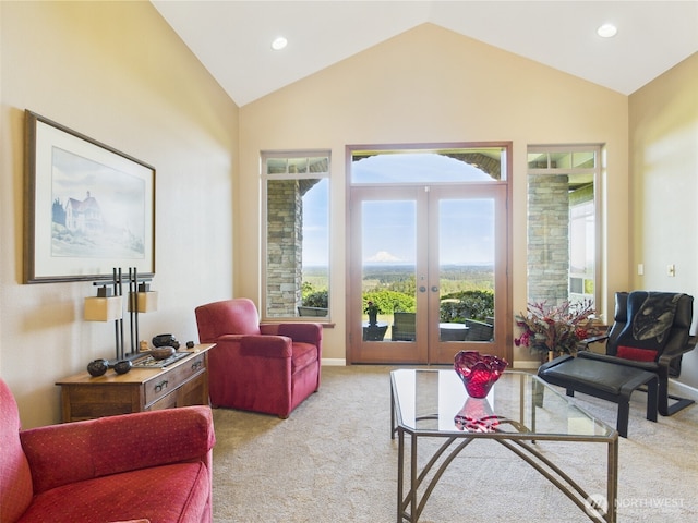 8144 Todderjen Ln SW, Olympia, WA 98512 - sitting room with carpet floors, vaulted ceiling, french doors, and recessed lighting