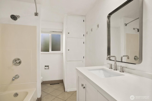 full bathroom with tile patterned floors, shower / bath combination, vanity, and toilet