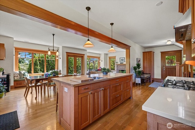 4504 37th Ave NE, Seattle, WA 98105 - kitchen with light wood-type flooring, stainless steel gas cooktop, and plenty of natural light