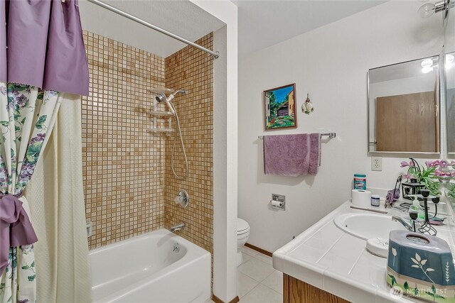 15915 SE 166th Pl, Renton, WA 98058 - bathroom with tile patterned floors, shower / tub combo with curtain, toilet, and vanity