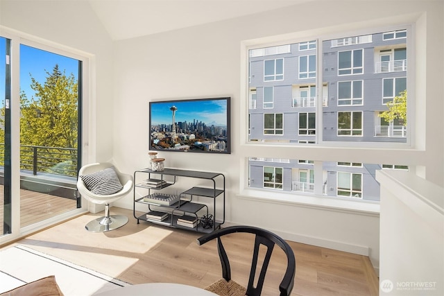 972 NW 54th St, Seattle, WA 98107 - sitting room featuring wood finished floors and lofted ceiling