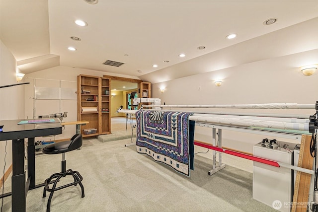 17322 SE 218th St, Kent, WA 98042 - recreation room with recessed lighting, carpet floors, and lofted ceiling