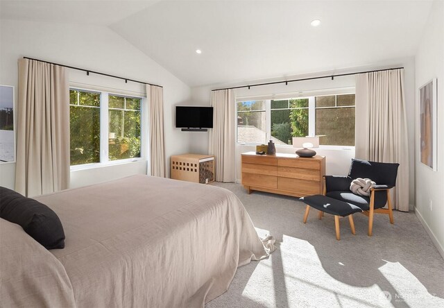 10419 41st Ave SW Unit A, Seattle, WA 98146 - bedroom with lofted ceiling, multiple windows, recessed lighting, and carpet floors