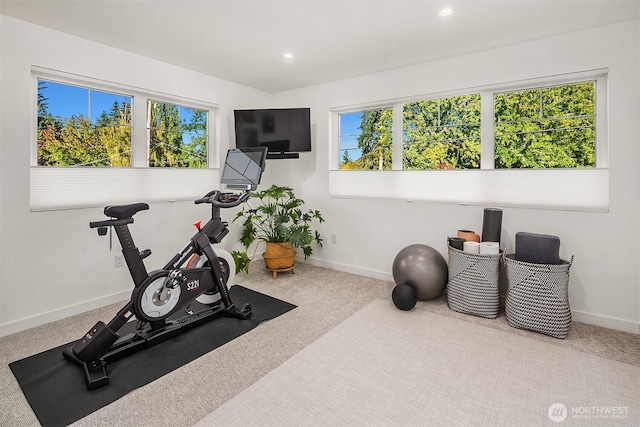 10419 41st Ave SW Unit A, Seattle, WA 98146 - workout area featuring carpet floors, baseboards, and recessed lighting