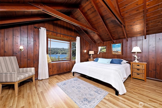 8820 E State Route 106, Union, WA 98592 - bedroom featuring wood finished floors, wooden ceiling, and wooden walls