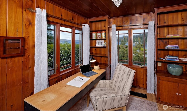 8820 E State Route 106, Union, WA 98592 - office area featuring wooden walls, wood ceiling, and wood finished floors