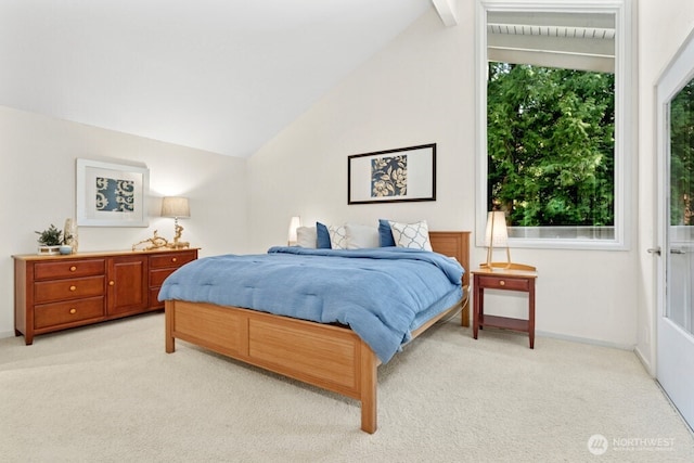 21010 NE 33rd Pl, Sammamish, WA 98074 - bedroom featuring light colored carpet, vaulted ceiling, and baseboards
