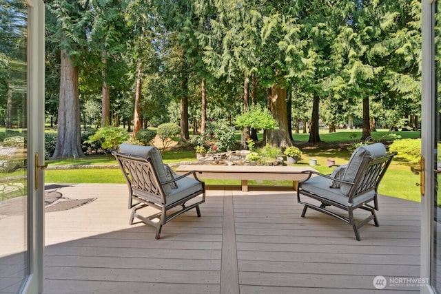 21010 NE 33rd Pl, Sammamish, WA 98074 - wooden deck featuring view of wooded area