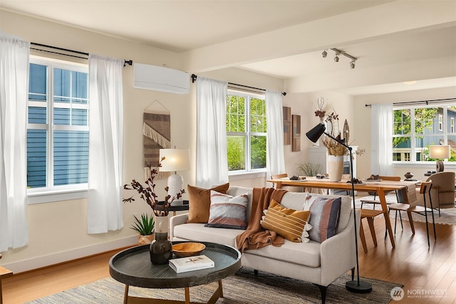 1748 25th Walk NE, Issaquah, WA 98029 - living room featuring healthy amount of natural light, wood finished floors, track lighting, and a wall mounted AC